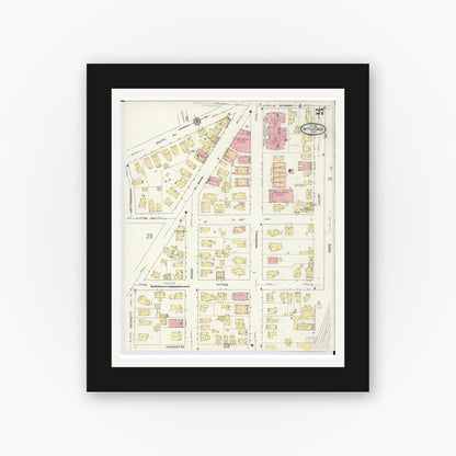 Old map wall art mockup — black gallery frame with white mat — Sanborn Fire Insurance Map from Battle Creek, Calhoun County, Michigan (1913), Sheet #0027