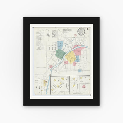 Old map wall art mockup — black gallery frame with white mat — Sanborn Fire Insurance Map from Vassar, Tuscola County, Michigan (1895) - Complete Map Set