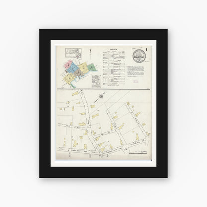 Old map wall art mockup — black gallery frame with white mat — Sanborn Fire Insurance Map from Edgartown, Dukes County, Massachusetts (1914) - Complete Map Set