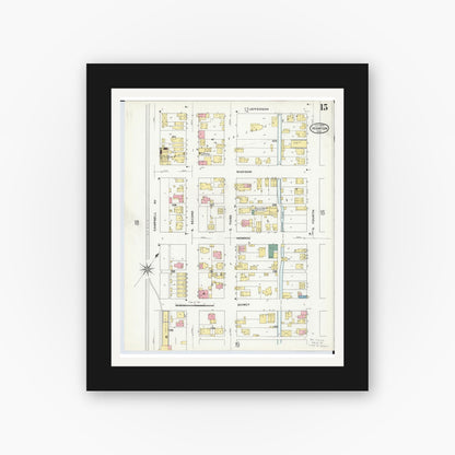 Old map wall art mockup — black gallery frame with white mat — Sanborn Fire Insurance Map from Ironton, Lawrence County, Ohio (1909), Sheet #0015