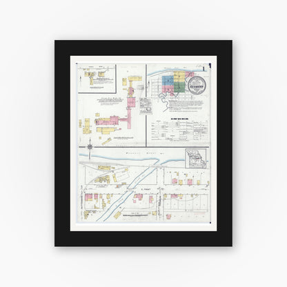 Old map wall art mockup — black gallery frame with white mat — Sanborn Fire Insurance Map from Hermann, Gasconade County, Missouri (1917) - Complete Map Set