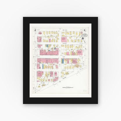 Old map wall art mockup — black gallery frame with white mat — Sanborn Fire Insurance Map from Pekin, Tazewell County, Illinois (1925), Sheet #0004