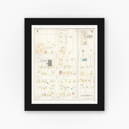 Old map wall art mockup — black gallery frame with white mat — Sanborn Fire Insurance Map from Jordan, Scott County, Minnesota (1933), Sheet #0005