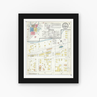 Old map wall art mockup — black gallery frame with white mat — Sanborn Fire Insurance Map from Columbus, Columbia and Dodge County, Wisconsin (1915) - Complete Map Set