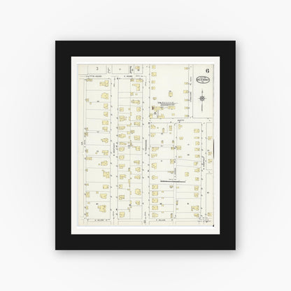 Old map wall art mockup — black gallery frame with white mat — Sanborn Fire Insurance Map from McKinney, Collin County, Texas (1914), Sheet #0006