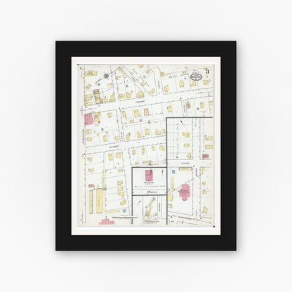Old map wall art mockup — black gallery frame with white mat — Sanborn Fire Insurance Map from Morton, Tazewell County, Illinois (1918), Sheet #0003
