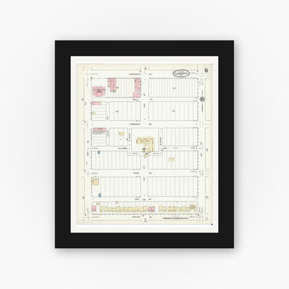 Old map wall art mockup — black gallery frame with white mat — Sanborn Fire Insurance Map from Ellwood City, Lawrence County, Pennsylvania (1914), Sheet #0008