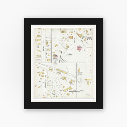 Old map wall art mockup — black gallery frame with white mat — Sanborn Fire Insurance Map from Buffalo, Wright County, Minnesota (1900), Sheet #0002