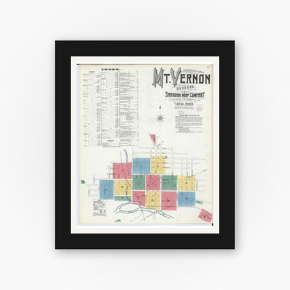 Old map wall art mockup — black gallery frame with white mat — Sanborn Fire Insurance Map from Mount Vernon, Knox County, Ohio (1903) - Complete Map Set