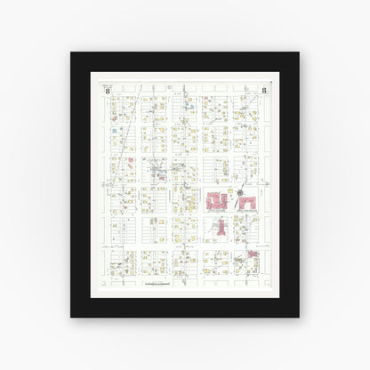 Old map wall art mockup — black gallery frame with white mat — Sanborn Fire Insurance Map from Odessa, Edger County, Texas (1939), Sheet #0008