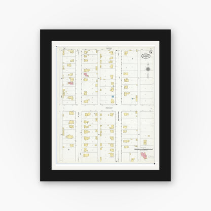 Old map wall art mockup — black gallery frame with white mat — Sanborn Fire Insurance Map from Amboy, Lee County, Illinois (1918), Sheet #0006