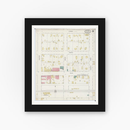 Old map wall art mockup — black gallery frame with white mat — Sanborn Fire Insurance Map from Colfax, McLean County, Illinois (1893), Sheet #0002