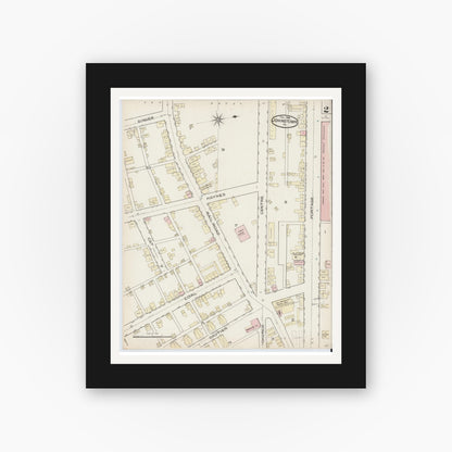 Old map wall art mockup — black gallery frame with white mat — Sanborn Fire Insurance Map from Johnstown, Cambria County, Pennsylvania (1886), Sheet #0002