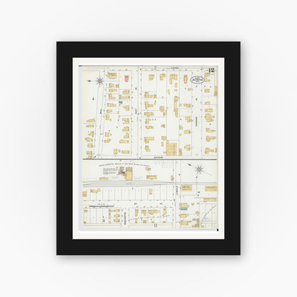 Old map wall art mockup — black gallery frame with white mat — Sanborn Fire Insurance Map from Big Rapids, Mecosta County, Michigan (1899), Sheet #0012