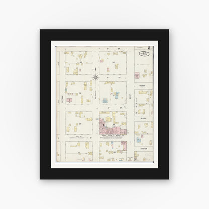 Old map wall art mockup — black gallery frame with white mat — Sanborn Fire Insurance Map from Peru, La Salle County, Illinois (1888), Sheet #0003