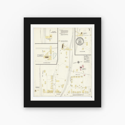 Old map wall art mockup — black gallery frame with white mat — Sanborn Fire Insurance Map from Dunlo, Cambria County, Pennsylvania (1910), Sheet #0001