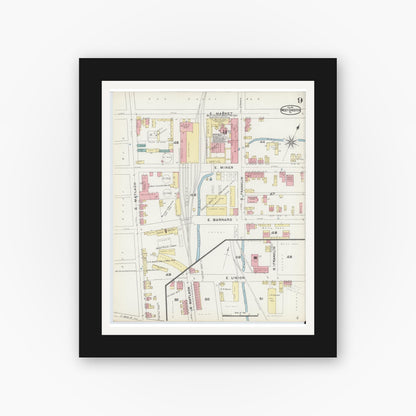 Old map wall art mockup — black gallery frame with white mat — Sanborn Fire Insurance Map from West Chester, Chester County, Pennsylvania (1891), Sheet #0009
