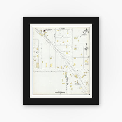 Old map wall art mockup — black gallery frame with white mat — Sanborn Fire Insurance Map from Canton, Fulton County, Illinois (1902), Sheet #0014