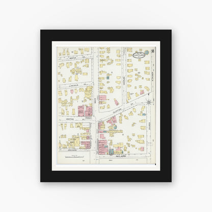 Old map wall art mockup — black gallery frame with white mat — Sanborn Fire Insurance Map from Cortland, Cortland County, New York (1892), Sheet #0002