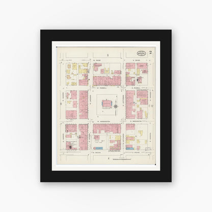 Old map wall art mockup — black gallery frame with white mat — Sanborn Fire Insurance Map from Monroe, Green County, Wisconsin (1915), Sheet #0002