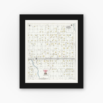 Old map wall art mockup — black gallery frame with white mat — Sanborn Fire Insurance Map from Snyder, Scurry County, Texas (1927), Sheet #0006