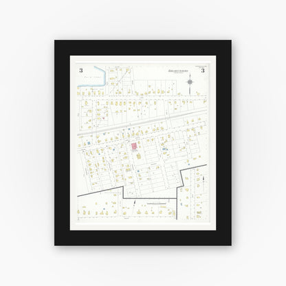 Old map wall art mockup — black gallery frame with white mat — Sanborn Fire Insurance Map from Pardeeville, Columbia County, Wisconsin (1937), Sheet #0003