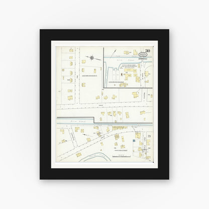Old map wall art mockup — black gallery frame with white mat — Sanborn Fire Insurance Map from Oneida, Madison County, New York (1914), Sheet #0030