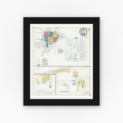 Old map wall art mockup — black gallery frame with white mat — Sanborn Fire Insurance Map from Crestline, Crawford County, Ohio (1901), Sheet #0001
