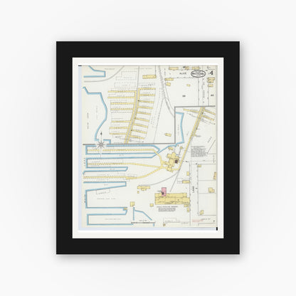 Old map wall art mockup — black gallery frame with white mat — Sanborn Fire Insurance Map from Whitehall, Muskegon County, Michigan (1892), Sheet #0004
