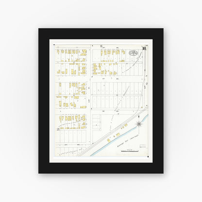 Old map wall art mockup — black gallery frame with white mat — Sanborn Fire Insurance Map from Clinton, Clinton County, Iowa (1902), Sheet #0018