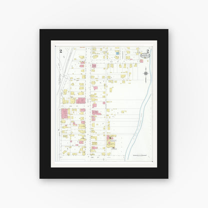 Old map wall art mockup — black gallery frame with white mat — Sanborn Fire Insurance Map from Roseville, Perry And Muskingum Counties, Ohio (1930), Sheet #0002