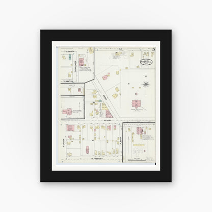 Old map wall art mockup — black gallery frame with white mat — Sanborn Fire Insurance Map from Fostoria, Seneca, Hancock, And Wood Counties, Ohio (1891), Sheet #0005