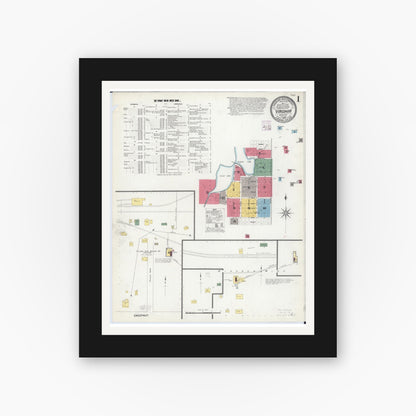 Old map wall art mockup — black gallery frame with white mat — Sanborn Fire Insurance Map from Virginia, Saint Louis County, Minnesota (1908) - Complete Map Set
