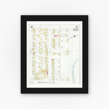 Old map wall art mockup — black gallery frame with white mat — Sanborn Fire Insurance Map from Circleville, Pickaway County, Ohio (1927), Sheet #0017