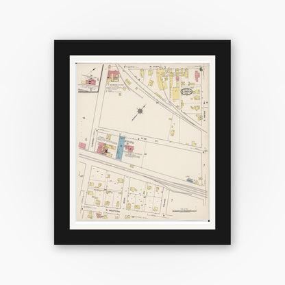 Old map wall art mockup — black gallery frame with white mat — Sanborn Fire Insurance Map from London, Madison County, Ohio (1921), Sheet #0006