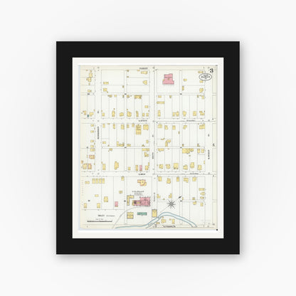 Old map wall art mockup — black gallery frame with white mat — Sanborn Fire Insurance Map from Du Bois, Clearfield County, Pennsylvania (1901), Sheet #0003