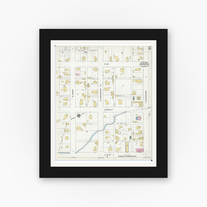 Old map wall art mockup — black gallery frame with white mat — Sanborn Fire Insurance Map from Virginia, Cass County, Illinois (1909), Sheet #0005