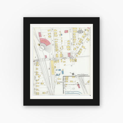Old map wall art mockup — black gallery frame with white mat — Sanborn Fire Insurance Map from Kingston, Luzerne County, Pennsylvania (1919), Sheet #0005