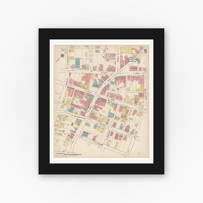 Old map wall art mockup — black gallery frame with white mat — Sanborn Fire Insurance Map from Doylestown, Bucks County, Pennsylvania (1922), Sheet #0008