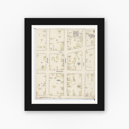 Old map wall art mockup — black gallery frame with white mat — Sanborn Fire Insurance Map from East Tawas, Iosco County, Michigan (1884), Sheet #0002