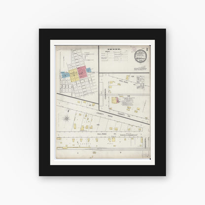 Old map wall art mockup — black gallery frame with white mat — Sanborn Fire Insurance Map from Bement, Piatt County, Illinois (1893) - Complete Map Set