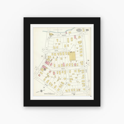 Old map wall art mockup — black gallery frame with white mat — Sanborn Fire Insurance Map from Warren, Warren County, Pennsylvania (1912), Sheet #0023