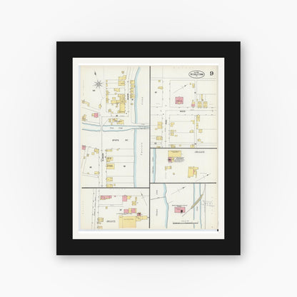 Old map wall art mockup — black gallery frame with white mat — Sanborn Fire Insurance Map from Middletown, Dauphin County, Pennsylvania (1902), Sheet #0009