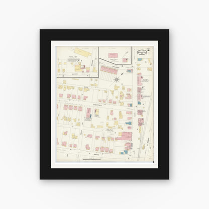 Old map wall art mockup — black gallery frame with white mat — Sanborn Fire Insurance Map from Souderton, Montgomery County, Pennsylvania (1908), Sheet #0002