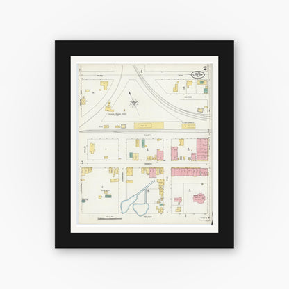 Old map wall art mockup — black gallery frame with white mat — Sanborn Fire Insurance Map from Live Oak, Suwanee County, Florida (1906), Sheet #0002