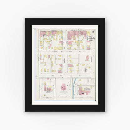 Old map wall art mockup — black gallery frame with white mat — Sanborn Fire Insurance Map from Upper Sandusky, Wyandot County, Ohio (1892), Sheet #0003