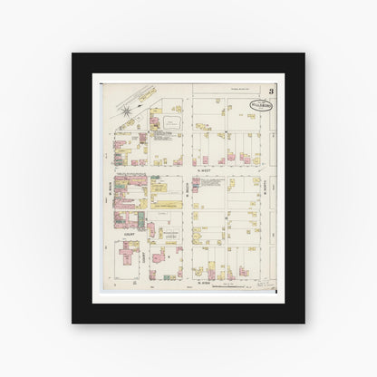 Old map wall art mockup — black gallery frame with white mat — Sanborn Fire Insurance Map from Hillsboro, Highland County, Ohio (1887), Sheet #0003