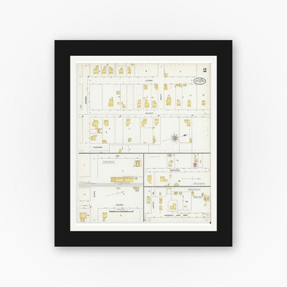 Old map wall art mockup — black gallery frame with white mat — Sanborn Fire Insurance Map from Starke, Bradford County, Florida (1906), Sheet #0002