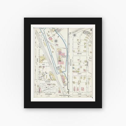 Old map wall art mockup — black gallery frame with white mat — Sanborn Fire Insurance Map from Freeport, Stephenson County, Illinois (1890), Sheet #0002
