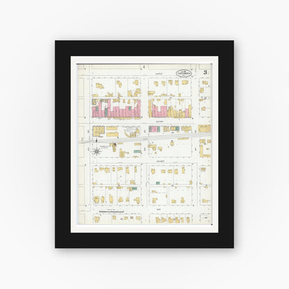 Old map wall art mockup — black gallery frame with white mat — Sanborn Fire Insurance Map from Chatsworth, Livingston County, Illinois (1906), Sheet #0003